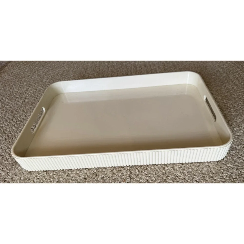 VTG Estee Lauder Cream‎ Vanity Tray Fluted Edge Handles 16x11 Plastic